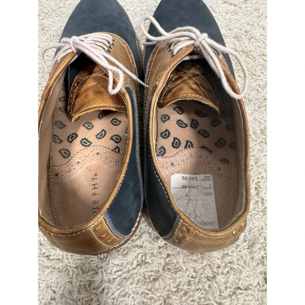 Johnston & Murphy Blue Suede And Tan Leather Saddle Shoes Mens 10M Preppy Career